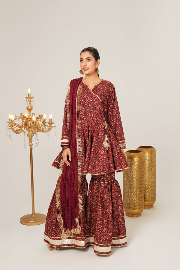 Block Print Gararah Suit Stitched (3PC)