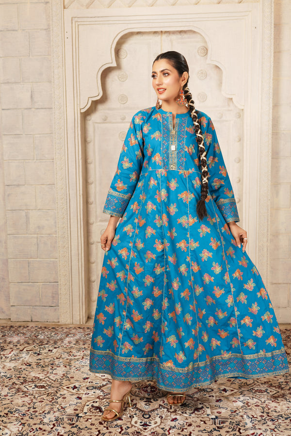 Block Print Long frock Stitched (1PC)